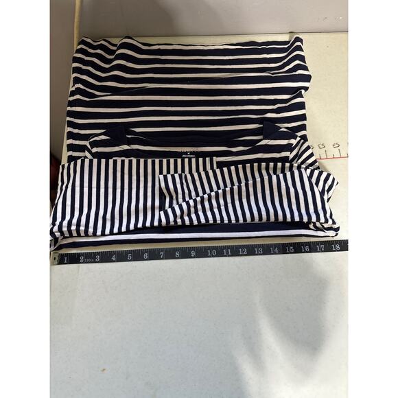 102. Merona Striped Boatneck Top Size Medium Blue White Nautical Preppy - Picture 5 of 13